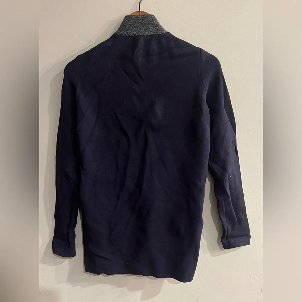 ANN TAYLOR Women's Navy Blue & Gray 100% Wool Sweater Jacket Size S